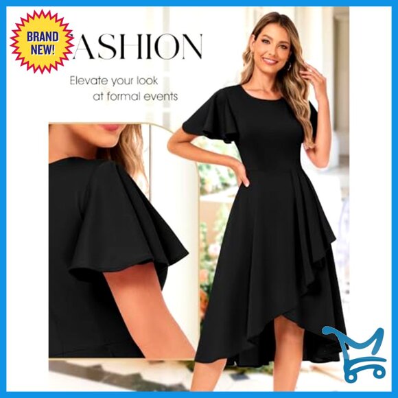 Tea Length A-Line Formal Dress Elegant Wedding Guest Cocktail Party Wear - Picture 5 of 7